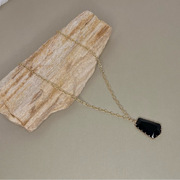 Large Black Glass Pendant Elegant Necklace - Dressy Boho Trendy Necklace - Picture 3 of 14